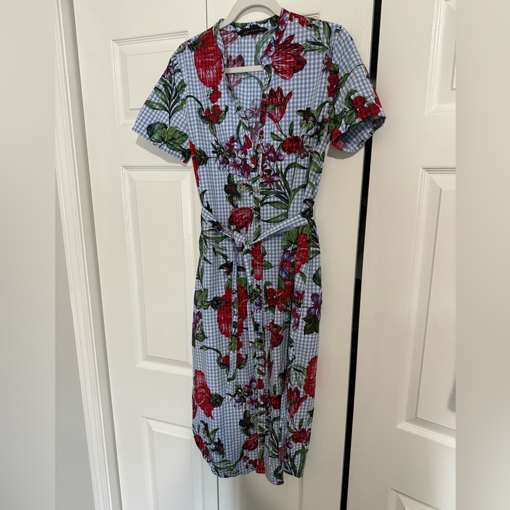 Zara Floral Checkered Midi Short Dress